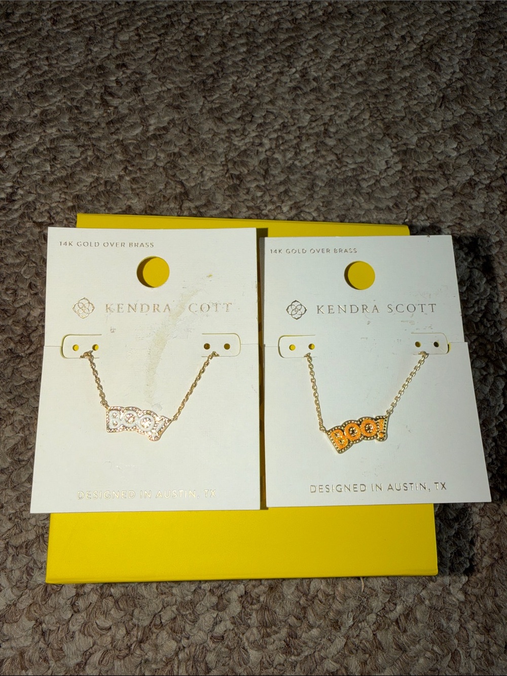 2 Kendra Scott Gold 'BOO' Pendant Necklace in White and Orange